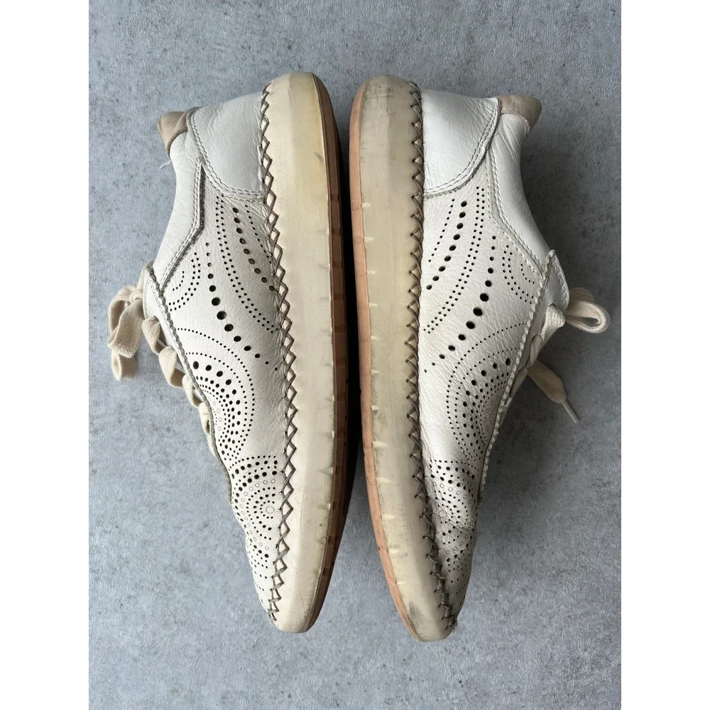 Pikolinos Mesina Leather Lace Up Sneakers Cream Floral‎ Cut Out Spring Womens 39